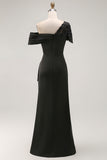Black Sheath One Shoulder Ruched Mother Of The Bride Dress with Beading