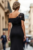 Black One Shoulder Sheath Ruched Mother Of The Bride Dress with Beading