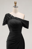 Black Sheath One Shoulder Ruched Mother Of The Bride Dress with Beading