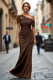 Black One Shoulder Sheath Ruched Mother Of The Bride Dress with Beading