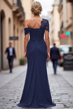 Black One Shoulder Sheath Ruched Mother Of The Bride Dress with Beading