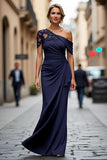 Black One Shoulder Sheath Ruched Mother Of The Bride Dress with Beading
