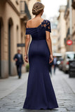 Black One Shoulder Sheath Ruched Mother Of The Bride Dress with Beading
