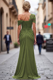 Black One Shoulder Sheath Ruched Mother Of The Bride Dress with Beading