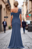 Black One Shoulder Sheath Ruched Mother Of The Bride Dress with Beading
