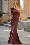 One Shoulder Mermaid Black Mother Of The Bride Dress with 3D Flower