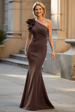One Shoulder Mermaid Black Mother Of The Bride Dress with 3D Flower