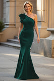 One Shoulder Mermaid Black Mother Of The Bride Dress with 3D Flower