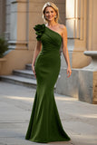 One Shoulder Mermaid Black Mother Of The Bride Dress with 3D Flower