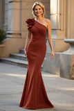 One Shoulder Mermaid Black Mother Of The Bride Dress with 3D Flower