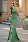 One Shoulder Mermaid Black Mother Of The Bride Dress with 3D Flower