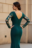 Mermaid V-Neck Pine Long Mother Of The Bride Dress with Long Sleeves