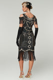 Cold Shoulder Black Fringed Sheath Sequins 1920s Dress