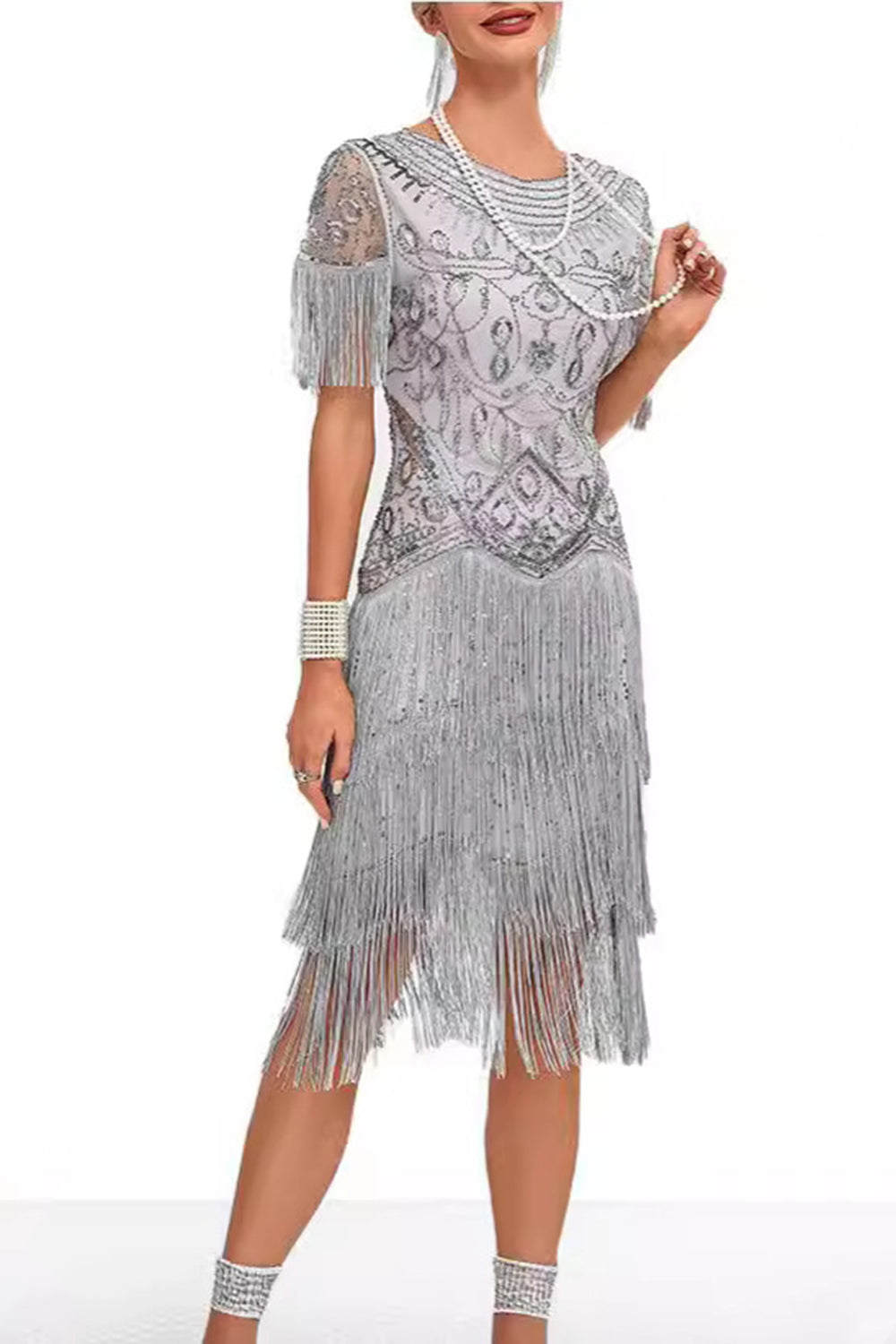 WEDTREND Women Fringed 1920s Dress Appliqued Apricot Sheath Short Sleeve Round Neck Midi Vintage Dress WEDTREND Women Fringed 1920s Dress Appliqued Apricot Sheath Short Sleeve Round Neck Midi Vintage Dress