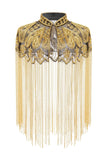 Fringed Sparkly Black Golden 1920s Cape with Beading