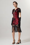 Black Sheath Fringed Midi V-Neck 1920s Dress with Sequins