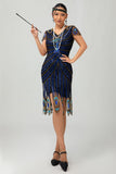 Sequin Black Blue 1920s Bodycon Gatsby Dress with Short Sleeves