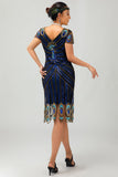 Sequin Black Blue 1920s Bodycon Gatsby Dress with Short Sleeves