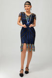 Sequin Black Blue 1920s Bodycon Gatsby Dress with Short Sleeves