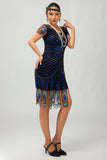 Sequin Black Blue 1920s Bodycon Gatsby Dress with Short Sleeves