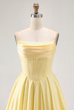 A-Line Sunshine Yellow Strapless Corset Mini Homecoming Dress with Ruffles