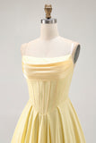 A-Line Sunshine Yellow Strapless Corset Mini Homecoming Dress with Ruffles