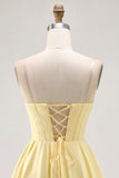 A-Line Sunshine Yellow Strapless Corset Mini Homecoming Dress with Ruffles