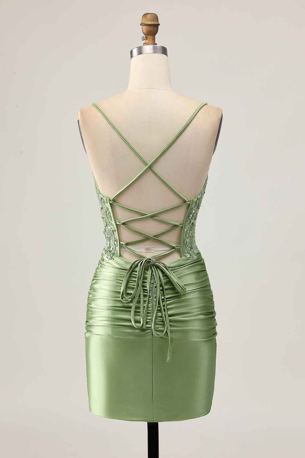 WEDTREND Women Sage Green Homecoming Dress Sequins Bodycon Ruched Lace Up Back Spaghetti Straps Short Cocktail Dress with Appliques WEDTREND Women Sage Green Homecoming Dress Sequins Bodycon Ruched Lace Up Back Spaghetti Straps Short Cocktail Dress with Appliques