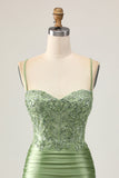 Sage Green Bodycon Sequins Ruched Short Homecoming Dress with Appliques