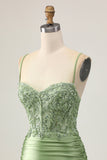 Sage Green Bodycon Sequins Ruched Short Homecoming Dress with Appliques