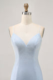 Bodycon Spaghetti Straps Beaded Short Light Blue Homecoming Dress