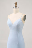 Bodycon Spaghetti Straps Beaded Short Light Blue Homecoming Dress