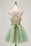 Green A Line Sequins Corset Tulle Short Homecoming Dress with Lace Up Back
