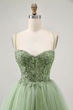 Green A Line Sequins Corset Tulle Short Homecoming Dress with Lace Up Back