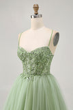 Green A Line Sequins Corset Tulle Short Homecoming Dress with Lace Up Back