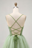 Green A Line Sequins Corset Tulle Short Homecoming Dress with Lace Up Back