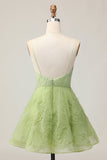 Green A Line Spaghetti Straps Backless Ruched Short Homecoming Dress