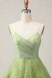 Green A Line Spaghetti Straps Backless Ruched Short Homecoming Dress