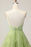 Green A Line Spaghetti Straps Backless Ruched Short Homecoming Dress