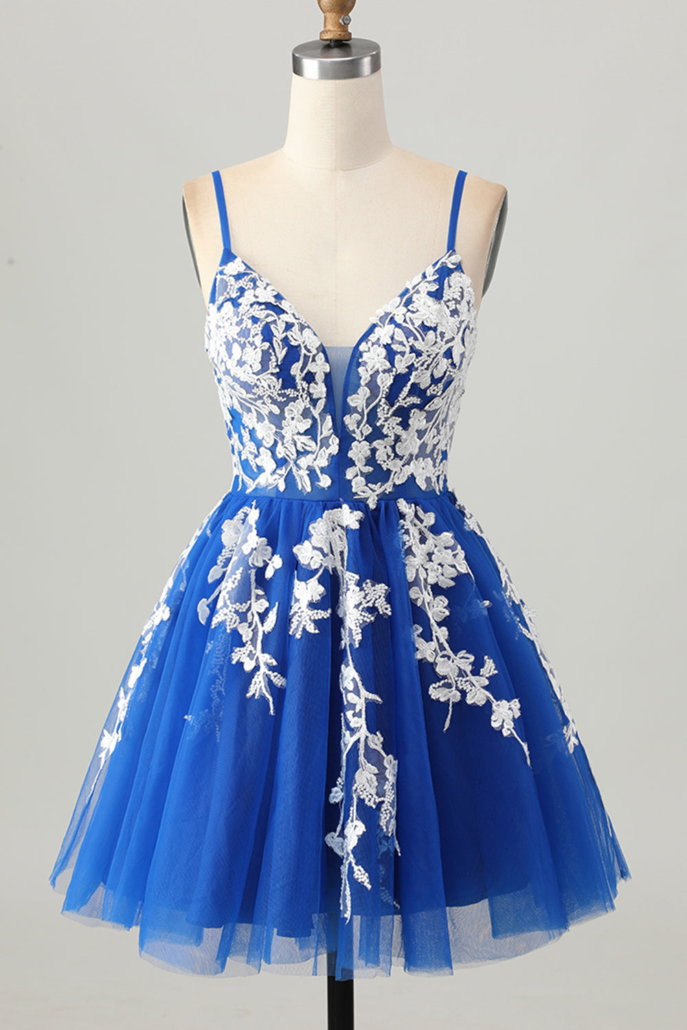 WEDTREND Women Royal Blue Short Homecoming Dress A-Line Spaghetti Straps Tulle Cocktail Dress with Lace Up Back