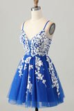 Royal Blue A-Line Tulle Short Homecoming Dress with Lace Up Back