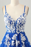 Royal Blue A-Line Tulle Short Homecoming Dress with Lace Up Back