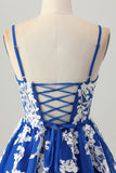 Royal Blue A-Line Tulle Short Homecoming Dress with Lace Up Back