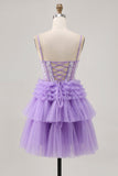 Lavender Off The Shoulder Beaded Tiered A-Line Homecoming Dress