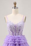 Lavender Off The Shoulder Beaded Tiered A-Line Homecoming Dress