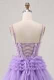 Lavender Off The Shoulder Beaded Tiered A-Line Homecoming Dress