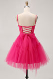 Fuchsia A-Line Spaghetti Straps Corset Homecoming Dress with Beading