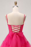 Fuchsia A-Line Spaghetti Straps Corset Homecoming Dress with Beading