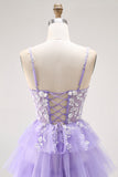 Purple A-Line Sequins Spaghetti Straps Long Prom Dress with Ruffles