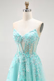 Green Strapless Sequins A Line Corset Long Prom Dress with Keyhole